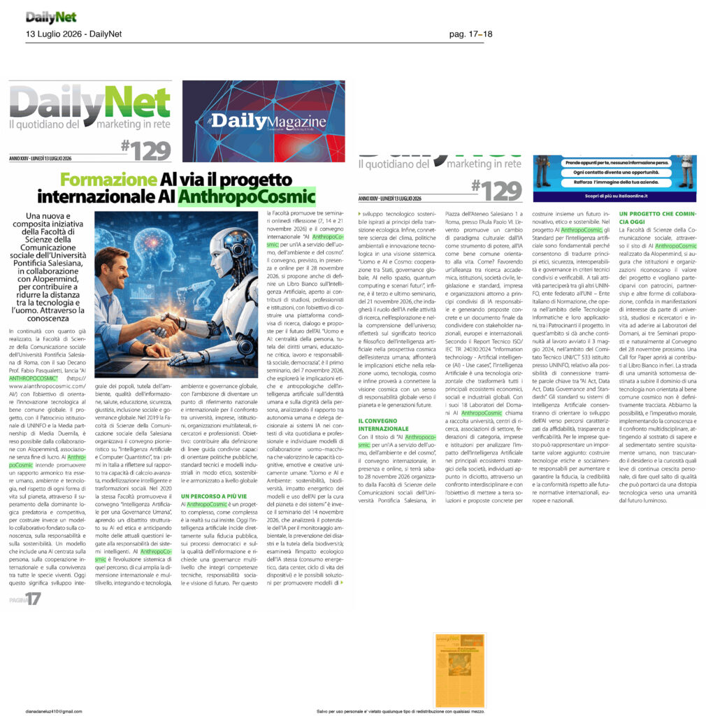 DailyNet, Formazione Al via il progettointernazionale Al AnthropoCosmic